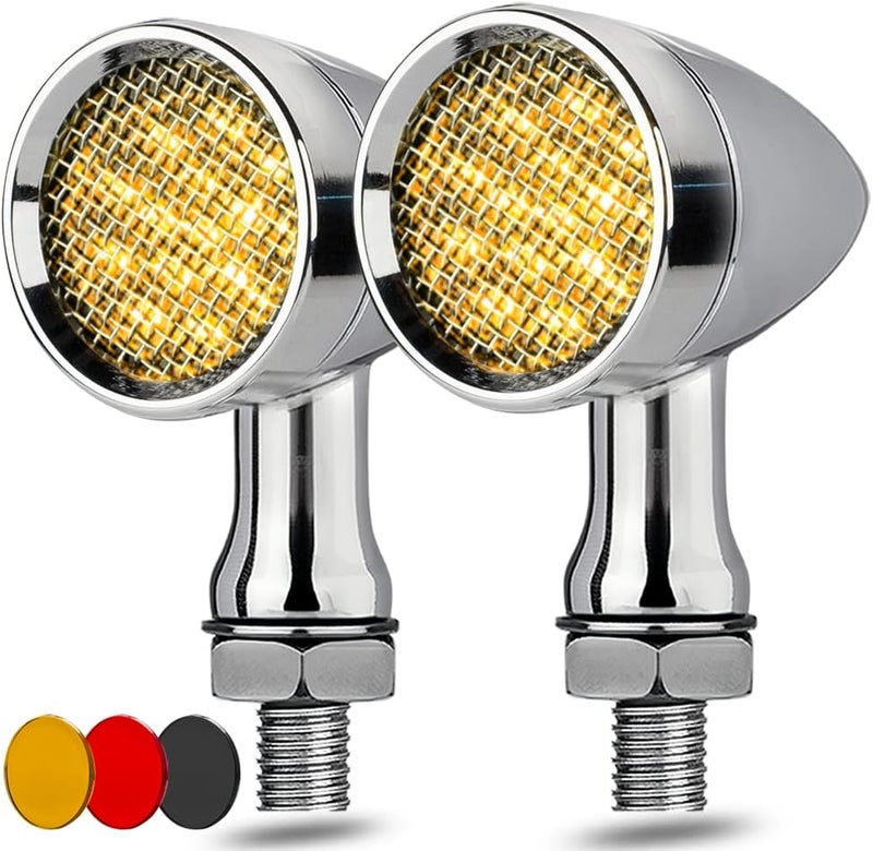 KICRY Motorcycle Turn Signals LED Bullet Front Rear Indicator Lights Universal Compatible for Harley Davidson Cruiser Iron Softail Street Bike Honda Shadow Yamaha Chopper Bobber Cafe Racer(Chrome/Amber) - Image 1